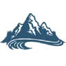 Blue mountain and wave logo with stylized peaks and a curved water swirl